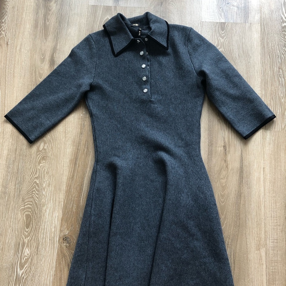 Maje Gray A-Line Polo Collar Dress